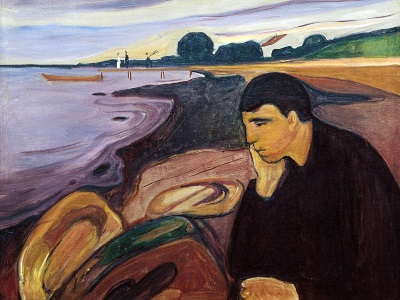 painting of a man on the beach by Munch
